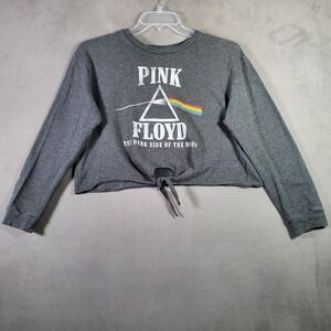 Pink Floyd Custom Cropped T Shirt Womens XL Gray Dark Side Rock Retro Grunge